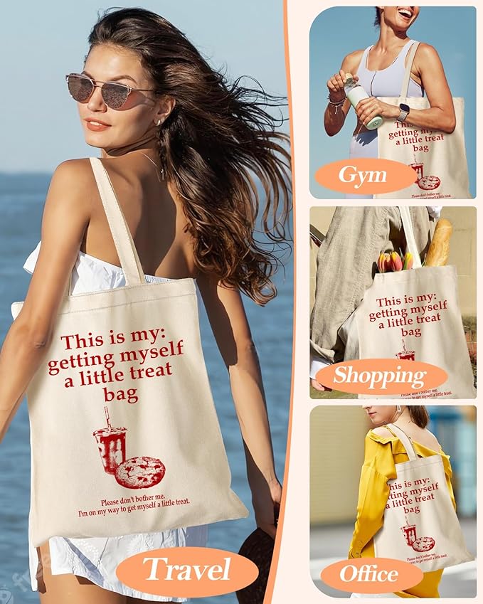 Canvas Tote Bag with Pocket - Aesthetic Cute Canvas Bag for Women Shoulder Totes for Shopping, Work, Gym
