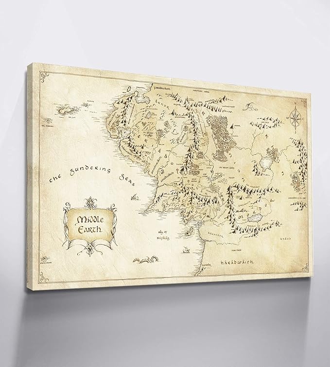 Middle Earth Map Wall Art Map of Middle Earth Wall Decor Lord of the Rings Poster Lotr Poster for Bedroom Decor (28''Hx40''W)