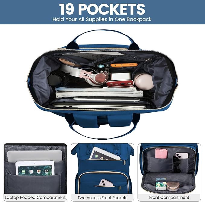 LOVEVOOK Laptop Backpack for Women,15.6 Inch Professional Womens Travel Backpack Purse Computer Laptop Bag Nurse Teacher Backpack,Waterproof College Work Bag Carry on Backpack with USB Port,Royal Blue