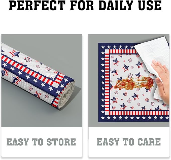 Giwawa 4th of July Placemats for Kitchen Dining, 12x18Inch Patriotic American Flag USA Stars Linen Table Place Mats Non-Slip Heat Resistance Set of 4 for Independence Day Holiday Party Decor