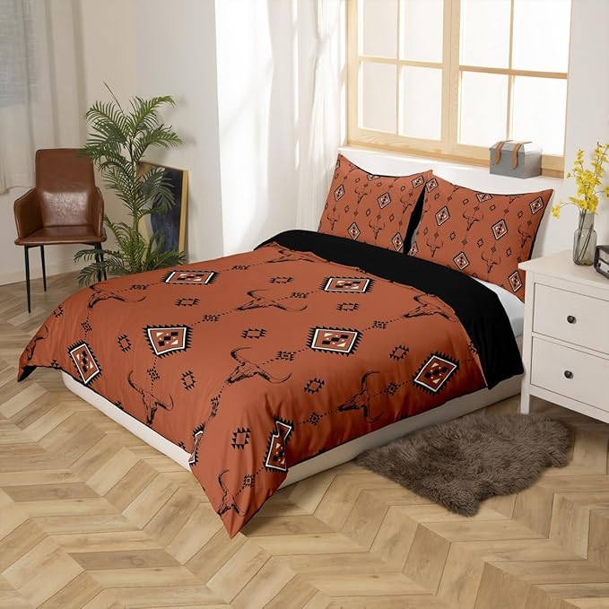 Castle Fairy Southwestern Geometric Duvet Cover Sets(NO Comforter),Cowboy Boho Aztec Comforter Cover for Girls Boys Teens Room Decor,Tribal Native Ethnic Bedding,Western Duvet Set,Full Size