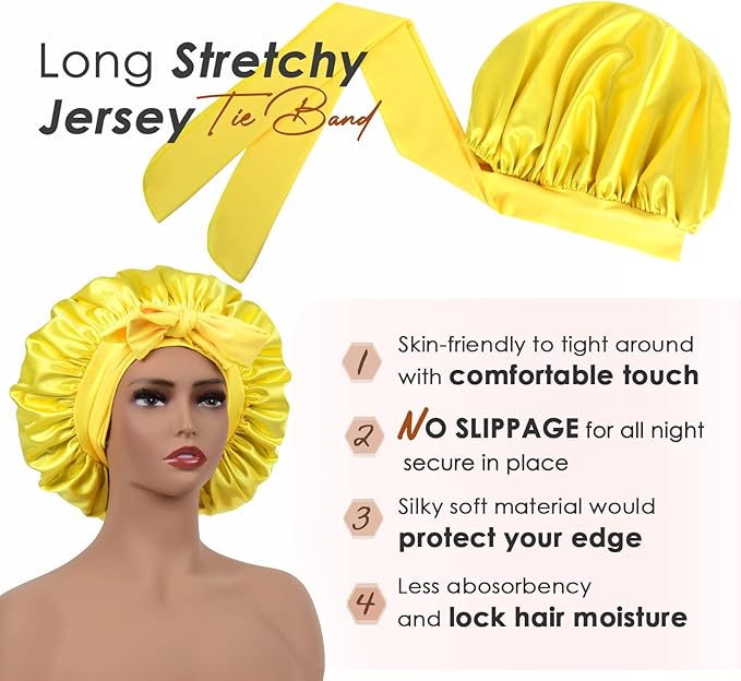 YANIBEST Silk Bonnet for Sleeping Women Satin Bonnet Double Layer Satin Lined Hair Bonnet with Tie Band Curly Hair