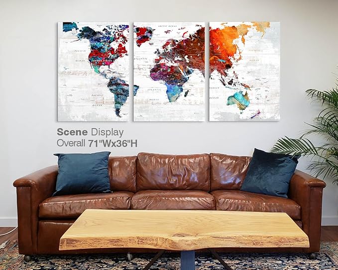 Wall Art for Office Pictures for Living Room Wall Decorations Bedroom Wall Decor for Women Girl Large Map of the World Canvas Art Wall Decor Classroom Decor