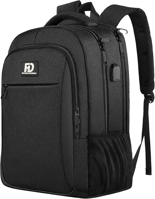Large Travel Laptop Backpack, Business Anti Theft Slim Sturdy 18 Inch Laptops Bag with USB Charging Port, Waterproof College Computer Bag Gift for Men & Women Fits 18 Inch Notebook, Black