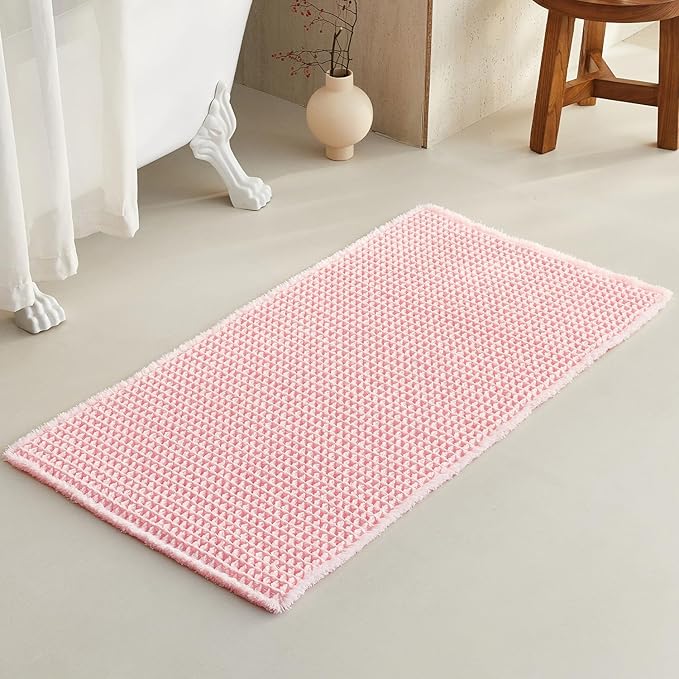 Light Peachy Pink Bathroom Rugs, Waffle Bath Mat Non Slip Washable Quick Dry Cute Bath Mat Boho Farmhouse Bathroom Decor, 48"x24" Light Peachy Pink