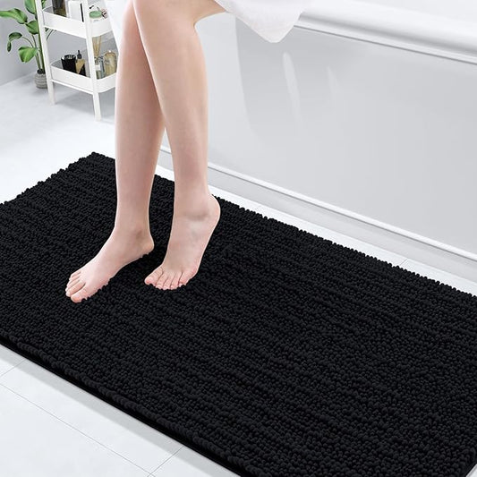 Arotive Luxury Chenille Bathroom Rug Mat, Extra Soft Thick Absorbent Shaggy Bath Rugs, Non-Slip Machine Wash Dry, Plush Bath Mats for Bathroom, Shower and Tub, 70x24, Black