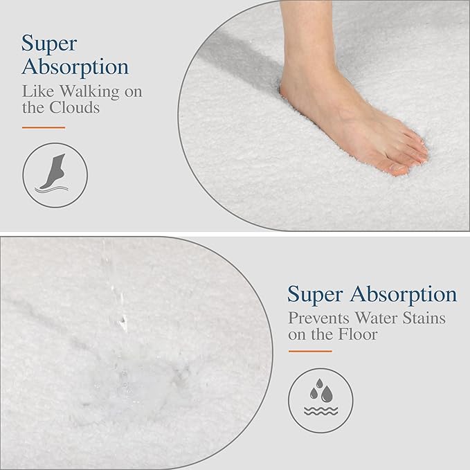 Walensee Large Bathroom Rug (24 x 40, Ivory) Extra Soft and Absorbent Shaggy Bath Mat Machine Washable Microfiber Non Slip Luxury Floor Mat