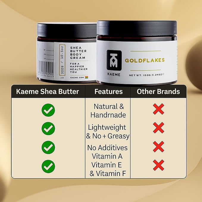 Kaeme Goldflakes Whipped Shea Butter For Men and Women Made with Raw Organic African Shea Body Butter with Natural Coconut Oil Deep Moisturizer for Skin Hair and Scalp and Skincare (10.5oz/300g jar)