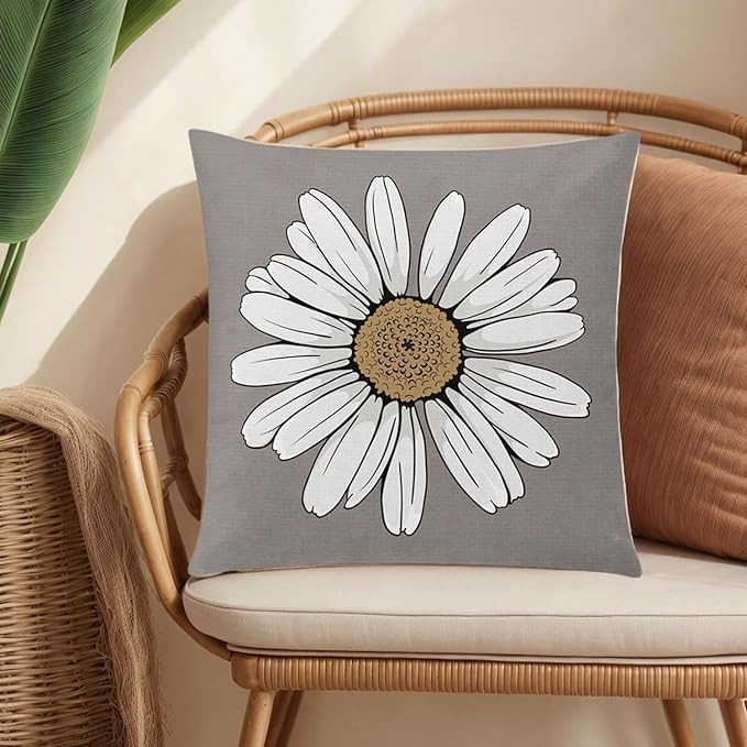COMMINY Brown Black Pillow Covers 18x18 Set of 6, Daisy Flower Throw Pillow Cover Case Rustic Square Cushion Cover for Sofa Bedroom Living Room Farmhouse Home Decor