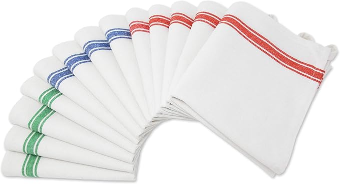 Aunti Em's Kitchen Dish Towels Set (13 Pack) for Kitchen Decor Super Absorbent 100% Natural Cotton Zero-Lint - 25.5 x 15.5 Inch (13-Pack Red, Green & Blue Stripes)