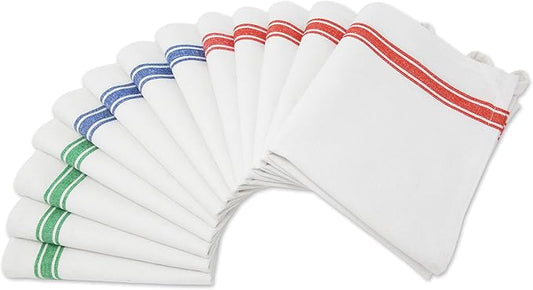 Aunti Em's Kitchen Dish Towels Set (13 Pack) for Kitchen Decor Super Absorbent 100% Natural Cotton Zero-Lint - 25.5 x 15.5 Inch (13-Pack Red, Green & Blue Stripes)