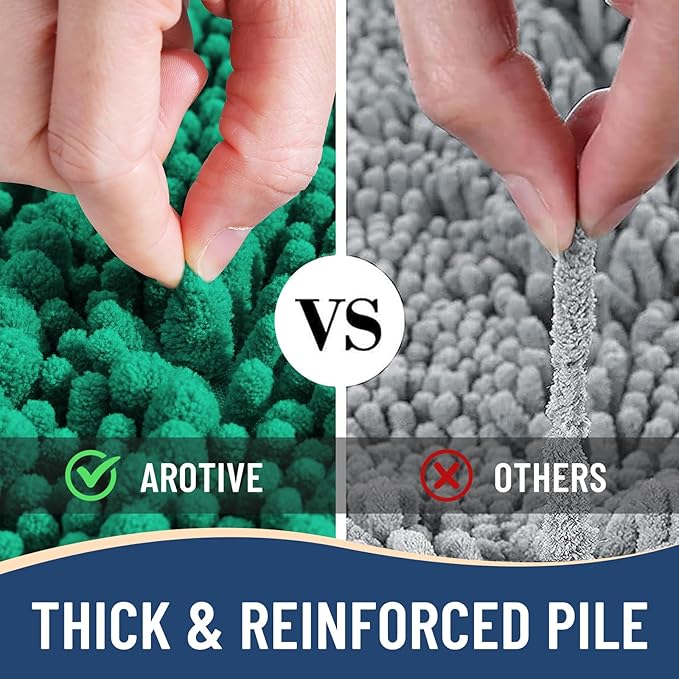 Arotive Luxury Chenille Bathroom Rug Mat, Extra Soft Thick Absorbent Shaggy Bath Rugs, Non-Slip Machine Wash Dry, Plush Bath Mats for Bathroom, Shower and Tub, 30x20, Emerald