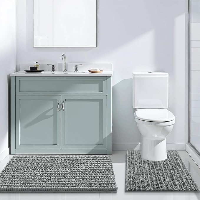 Arotive Luxury Chenille Bathroom Rug Mat, Extra Soft Thick Absorbent Shaggy Bath Rugs, Non-Slip Machine Wash Dry, Plush Bath Mats for Bathroom, Shower and Tub, 44x32, Grey