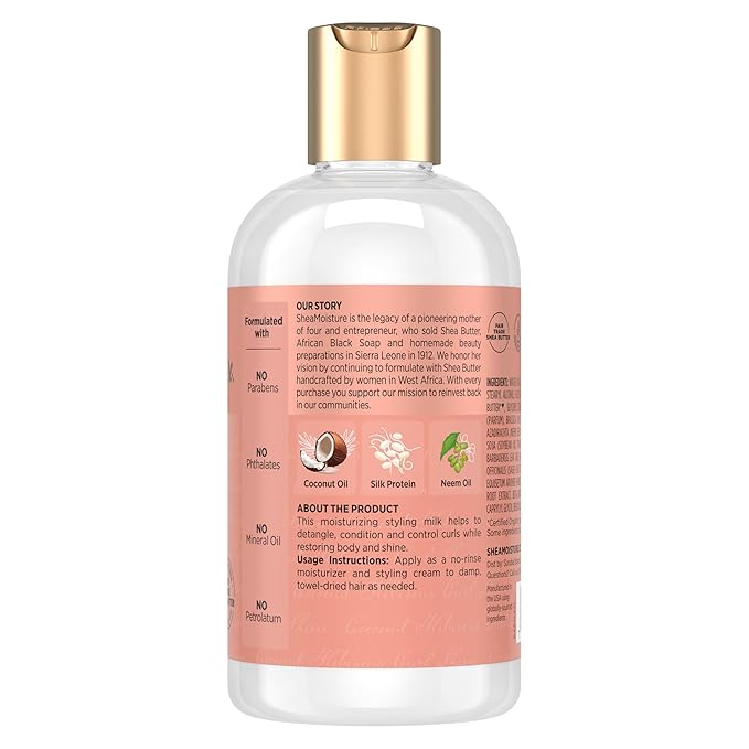 SheaMoisture Curl & Style Milk Coconut & Hibiscus with Silk Protein & Neem Oil for Thick, Defined, Curly Hair Fair Trade, Sulfate-Free 8 oz
