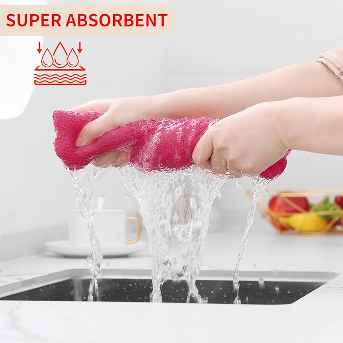 Homaxy 100% Cotton Waffle Weave Kitchen Dish Towels, Ultra Soft Absorbent Quick Drying Cleaning Towel, 13 x 28 Inches, 6-Pack, Hot Pink