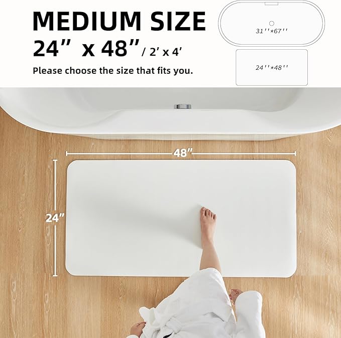 White Bath Mat, Bathroom Rugs Non Slip Washable Thin Absorbent Quick Dry Bath Mat Fits Under Door Bathroom Floor Mat Perfect for Bath, Shower, or Sink 24"x48" White