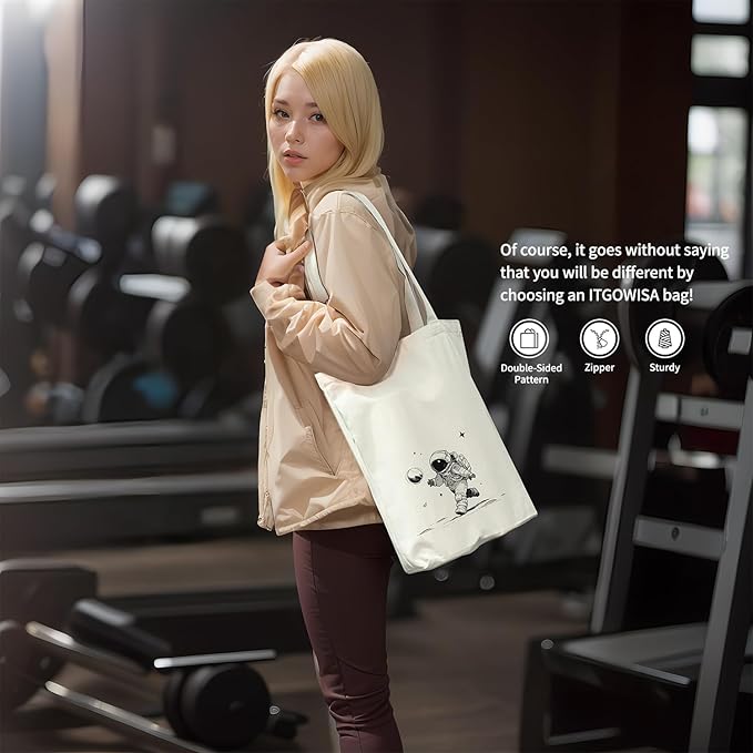 Tote Bag for Women, Reusable Zippered Canvas Bag with Handles Pocket Thick Canvas, for Grocery Shopping Beach Gift