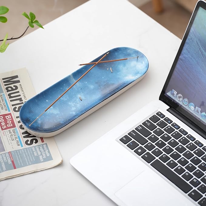 Incense Holder for Sticks, Ceramic Incense Burner with 60 Incense Sticks for Sage Palo Santo, Heat-Resistant Insence-Stick Holder for Backflow Incense Cones Meditation Yoga Spa Room Decor