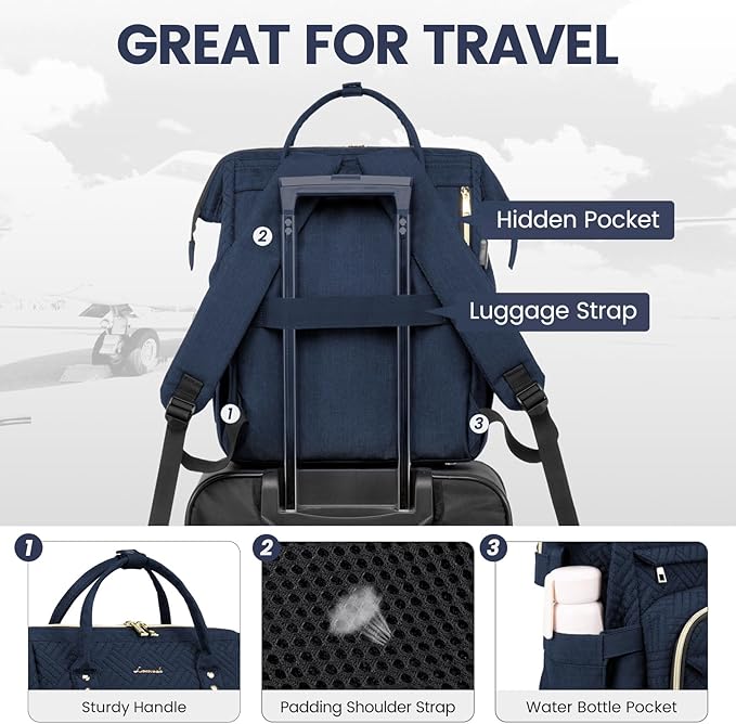 LOVEVOOK Laptop Backpack for Women,15.6 Inch Professional Womens Travel Backpack Purse Computer Laptop Bag Nurse Teacher Backpack,Waterproof Work Bags Carry on Back Pack with USB Port,Dark Blue Plait