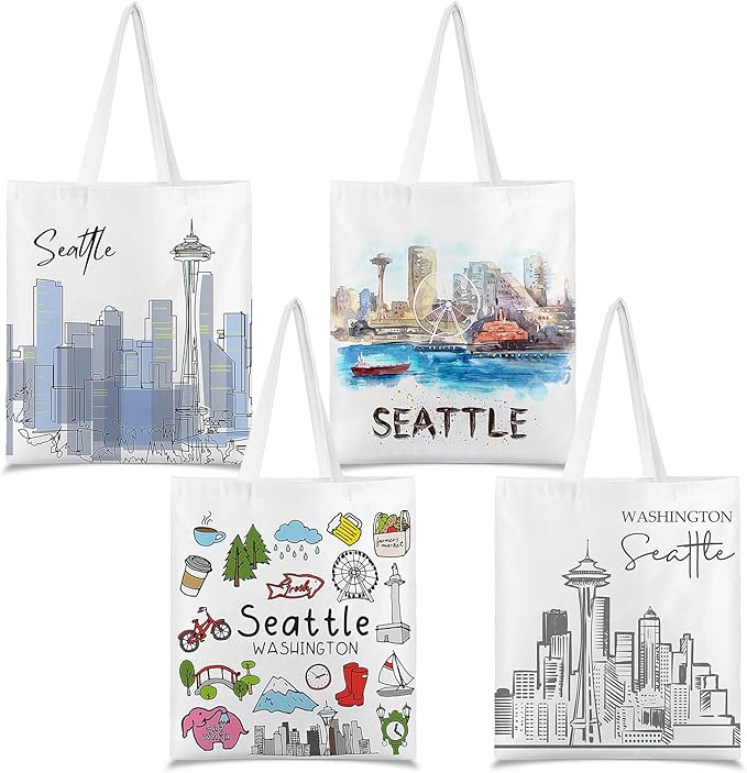 Paterr 4 Pcs City Souvenir Tote Bag-New York Chicago Seattle Los Angeles Boston San Francisco Paris Italy Las Vegas Nashville