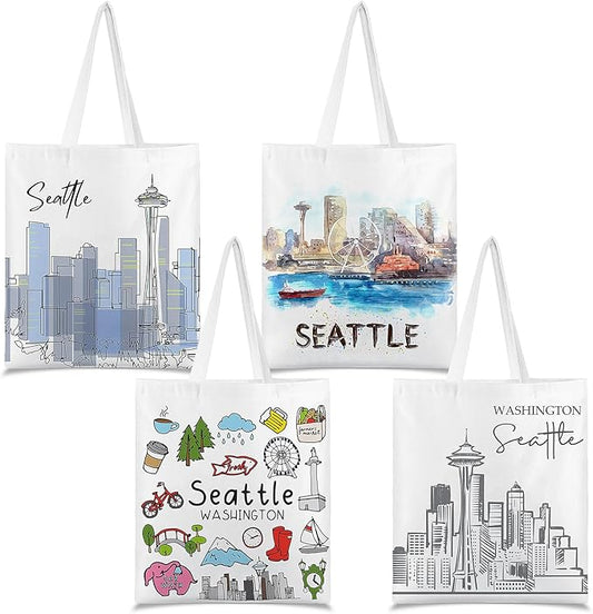 Paterr 4 Pcs City Souvenir Tote Bag-New York Chicago Seattle Los Angeles Boston San Francisco Paris Italy Las Vegas Nashville