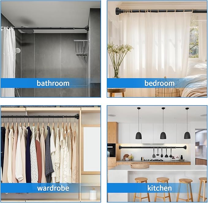 YNL Shower Curtain Rod 34-82 (2.8-6.8ft) Inches, Adjustable Spring Shower Rod No Drilling, Non-Slip, Never Rust, Stainless Steel, Suitable for Bathroom Window Living Room, Matte Black