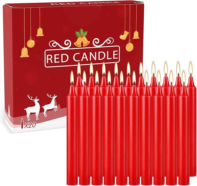 Set of 20 Red Spell & Chime – Premium Mini Taper Candles for Rituals, Prayer, Birthdays, Meditation, Altar - 4 Inch Tall, Unscented (Red)