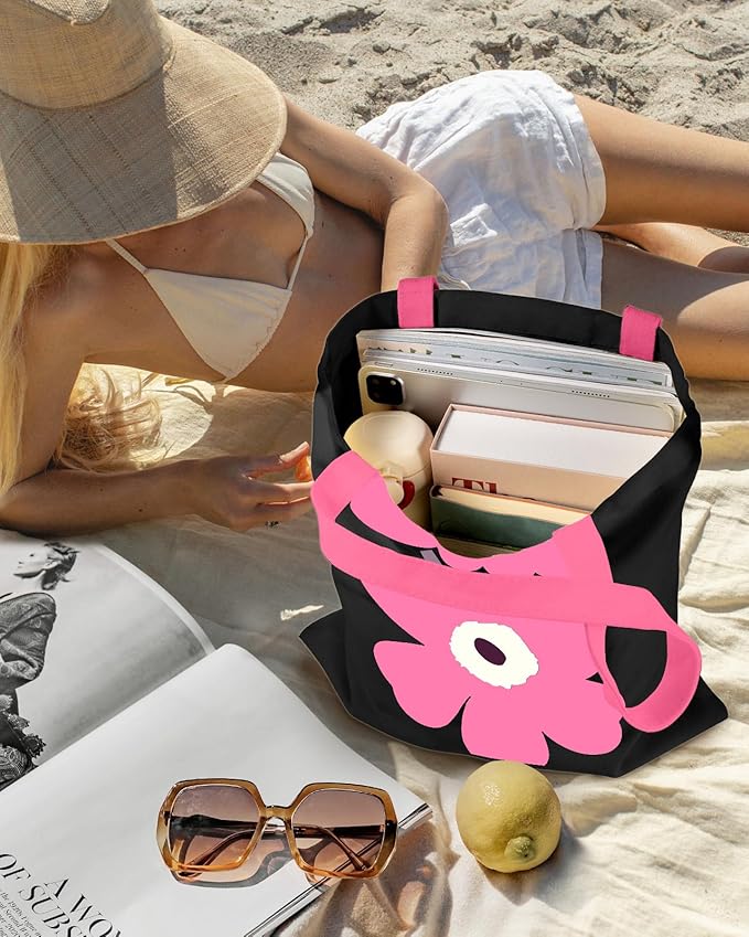 Aesthetic Canvas Tote Bag with Inner Pocket for Women, Cloth Cotton Totes Bag with Pattern for Shopping, Gym