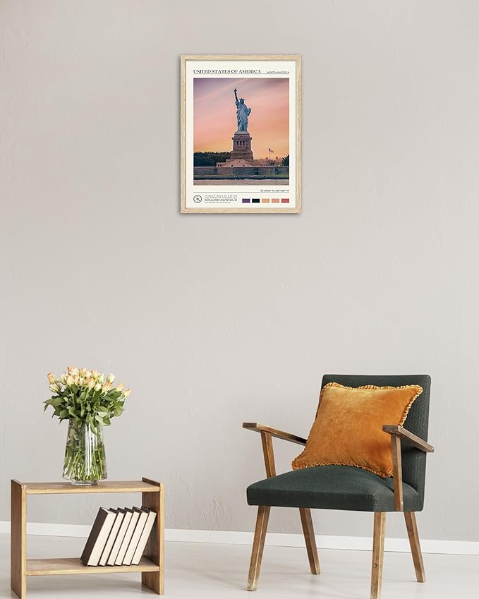 HesenDot Natural OAK Wood Framed City Wall Art,12x16in Famous Skyline Quality Canvas Wall Print,Classic Urban Landmark Wall Decor for Living Room, Bedroom,Office Gallery Set of 1