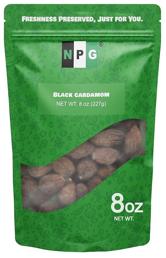 NPG Premium Black Cardamom Pods (Tsao Ko/Cao Guo) 8 Ounces Whole, Large, and Aromatic Brown Seed Pods, All-Natural Non-GMO Spice for Indian Biryani, Curry, Vietnamese Pho, Chinese Stews, and Middle Eastern Cooking
