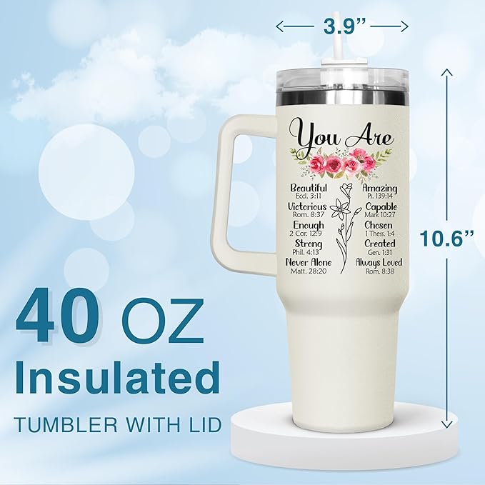 Christian Gifts for Women, Inspirational gifts for woman - Christian Birthday gifts for women friendship, Religious Gifts for Women - Christmas Birthday Woman 40Oz Tumbler with Handle for Girl, Female