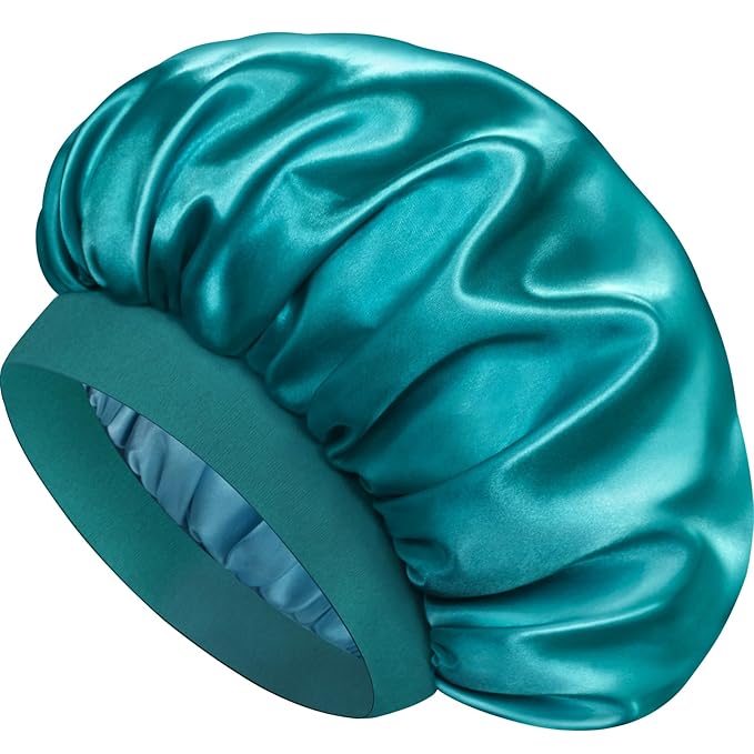 Satin Silk Bonnet for Sleeping, Double Layer Silk Sleep Cap for Men & Women, Soft Satin Lined Bonnet for Natural & Curly Hair(Blue Zircon)