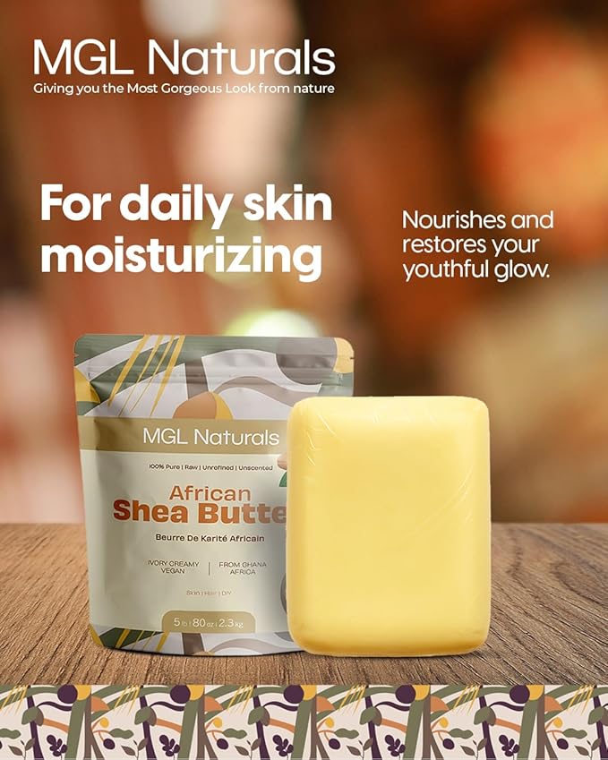 Raw African Shea Butter Ivory 5 lb, 100% Pure and Unrefined. Nourish and moisturize skin and hair. Use alone or DIY recipes. From Ghana, West Africa. (5 lb)