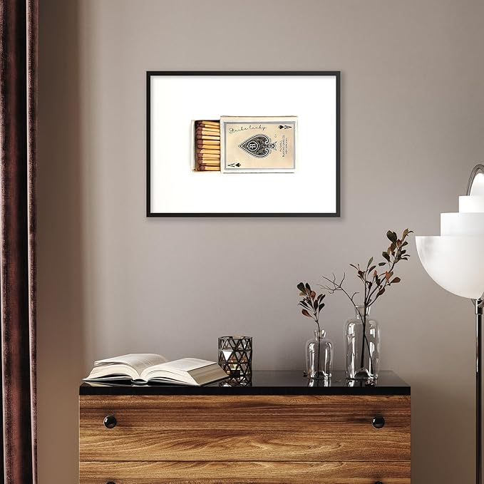 Retro Matches Poker Canvas Posters Vintage Ace of Spades Playing Cards Matchbox Wall Art 24x36 inch Black Framed Trendy Preppy Wall Decor Funky Aesthetic Prints for Living Room