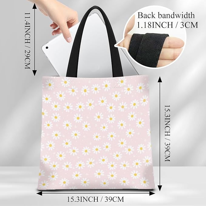 Canvas Tote Bag for Women，Cute Heavy-Duty Shoulder Bag with Zipper Pocket -Travel Tote for Grocery, Gym,Shopping