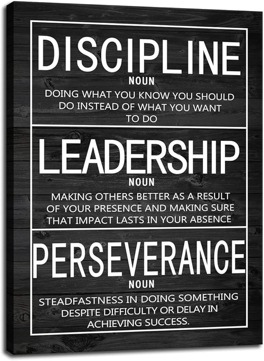Motivational Inspirational Wall Art Discipline Leadership Perseverance Positive Inspirational Poster Canvas Painting Wall Art Framed Artwork Prints Picture for Living Room Office Gym [30''Wx 40''H]