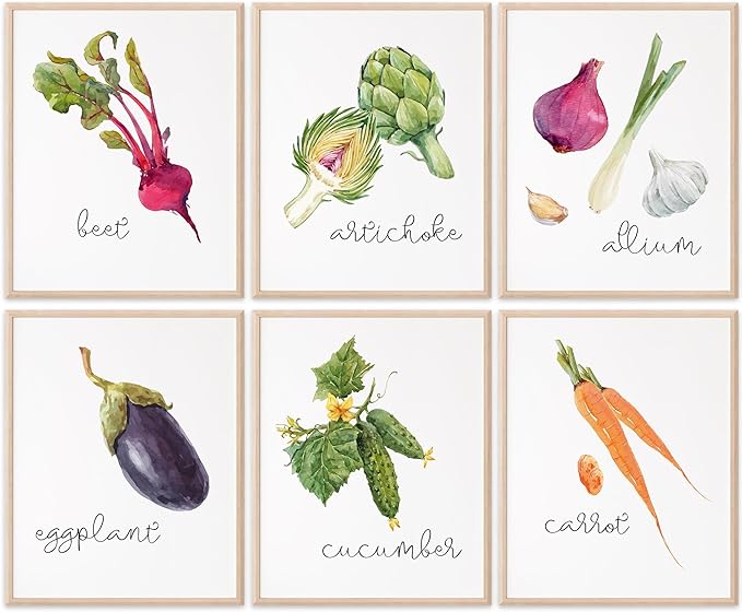 Kitchen Wall Decor Art Prints - Botanical Prints - (Set of 6) - Unframed - 11x14 | Flower Wall Décor | Kitchen Wall Décor | Vintage Wall Décor | Botanical Wall Art | Aesthetic Wall Décor