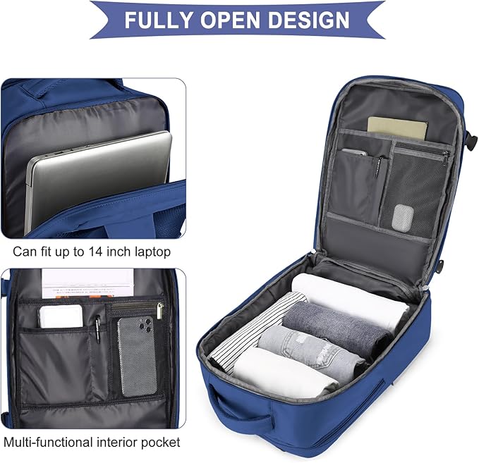 coowoz Large Travel Backpack for Women Men,Carry On Backpack,Hiking Backpack Outdoor Sports Rucksack Casual Daypack Travel Essentials Royal Blue