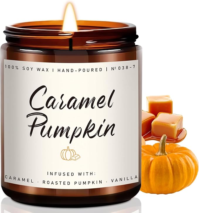 Auelife Fall Candle, Caramel Pumpkin Scented Candle – Fall Soy Candles for Home, Cozy Autumn Aromatherapy Candles, Sweet Pumpkin & Caramel Fragrance | Gift for Women, Home Décor