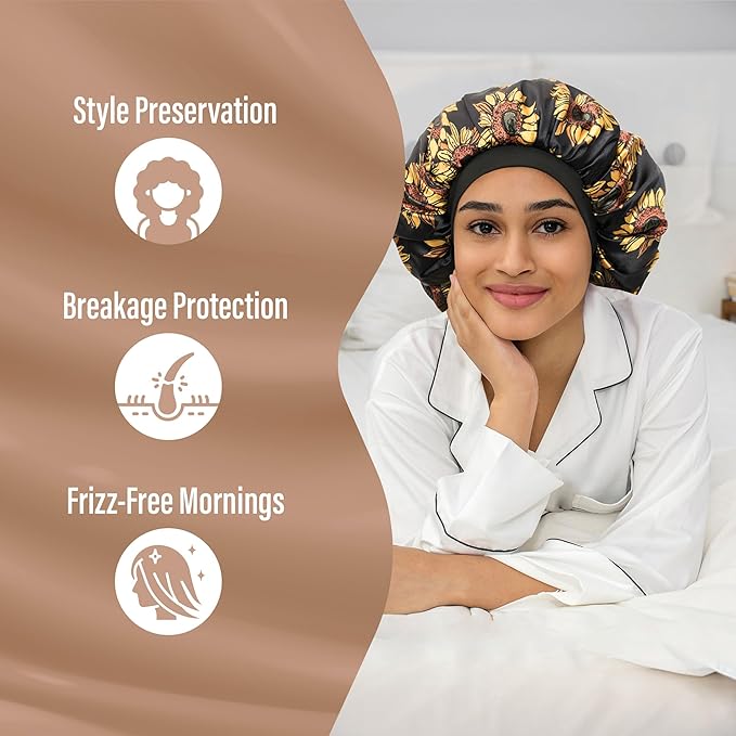 Satin Bonnet Adjustable Sleeping Silk Bonnet Black Women Men Double Layer Satin Silk Sleep Cap Hair Wrap Large Curly Hair