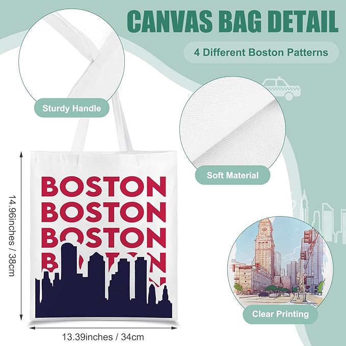 Paterr 4 Pcs City Souvenir Tote Bag-New York Chicago Seattle Los Angeles Boston San Francisco Paris Italy Las Vegas Nashville