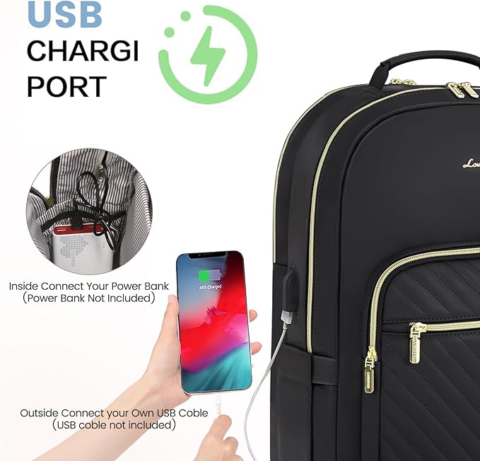 LOVEVOOK Leather Backpacks for Women,17.3 inch Leather Laptop Backpack Women Computer Backpack Laptop Bag,Stylish Quilted Travel Backpack Purse Work Bag College Teacher Backpacks with USB Port,Black