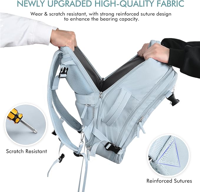 Beraliy Large Travel Backpack Women, Airline Approved Backpack, Carry On luggage, 17 inch Laptop Backpack, Waterproof Business Hiking Bag, Light-blue