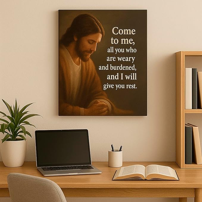 DoawBang Jesus Wall Art Canvas – “Come to Me” Matthew 11:28 Scripture – 12x16 inch Inspirational Christian Decor for Prayer Room, Home, or Office