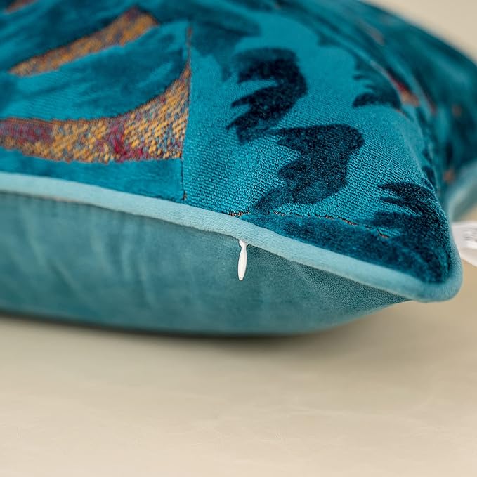 Alerfa 20 x 20 Inch Light Blue Square Maple Leaf Pillow Embroidery Cut Velvet Cushion Case Luxury Modern Lumbar Throw Pillow Cover Decorative Pillow for Couch Sofa Living Room Bedroom Car