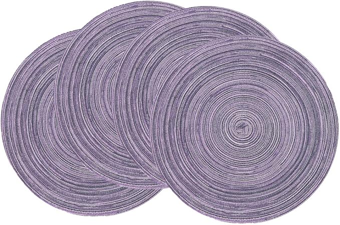 SHACOS Round Placemats Set of 4 Round Table Placemats Braided Cotton Place Mats 15 inch for Kitchen Dining Table Holiday Party (Light Purple, 4)