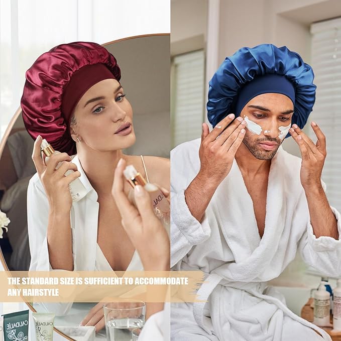 Satin Silk Bonnet for Sleeping, Double Layer Silk Sleep Cap for Men & Women, Soft Satin Lined Bonnet for Natural & Curly Hair(Champagne)