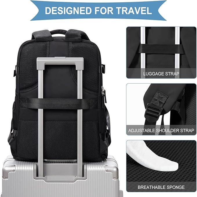 coowoz Travel Backpack For Women Men,Carry On Backpack,Hiking Backpack Waterproof Outdoor Sports Rucksack Casual Daypack Travel Essentials（Black） 25L