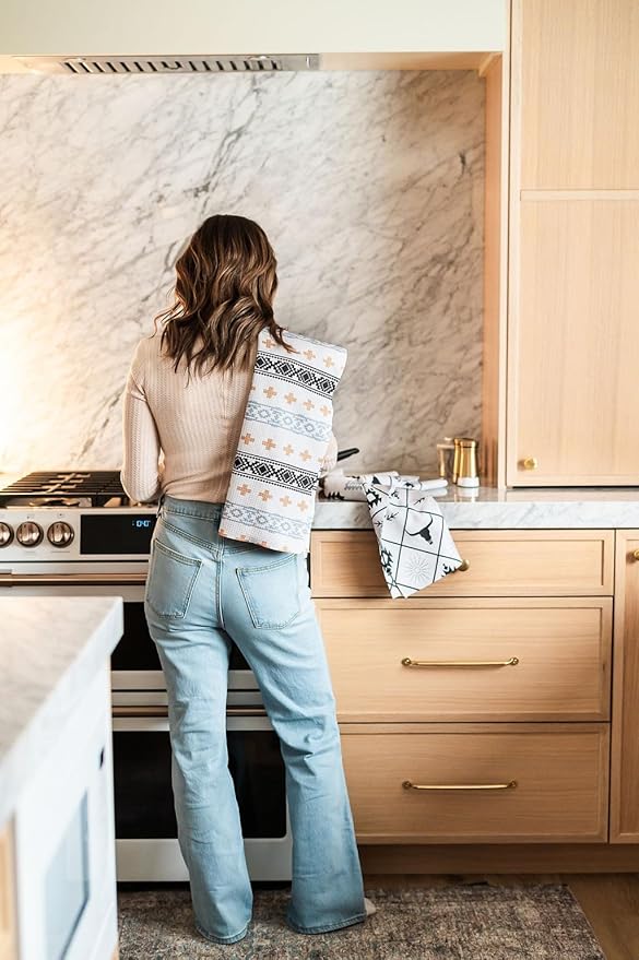 || 3 Pack|| Double Sided || Not Your Ordinary Dish Towels || Waffle Weave Microfiber|| Highly Absorbent || Hanging Loop || Dish Cloths || Modern || Designer Prints (Aztec)