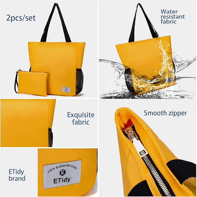 ETidy Large Capacity Foldable Tote Bag With Zipper Water-resistant SandproofWomen Beach Bag Handbag GymBag Travel ShoppingBag